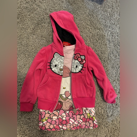 2T Girls Hello Kitty Shirt and Jacket Set. Pink with silver sequins. - Picture 1 of 4